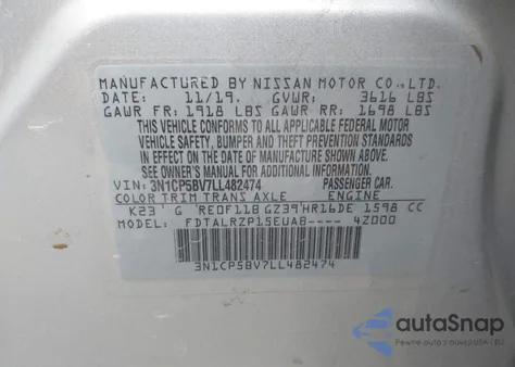 2020 Nissan Kicks S Xtronic Cvt from USA, damaged, VIN 3N1CP5BV7LL482474